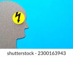 Small photo of Lightning energy in the human eye, an energy charge of vivacity, a profile picture from cardboard