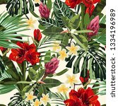 tropical lilies  plumeria... | Shutterstock .eps vector #1334196989