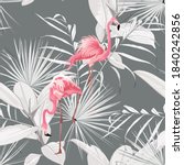 Pink Flamingo  Graphic Palm...