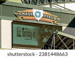 Small photo of Phoenix, AZ, USA - October 28, 2023: Chase Field is located in downtown Phoenix and home to the Arizona Diamondbacks. The team is in the 2023 MLB World Series.