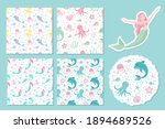 Cute Seamless Patterns With Sea ...