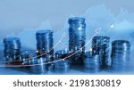 Small photo of Financial investment and success market stock technology currency report. Stacks of coin with trading graph.