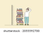 boy stand near pile of books... | Shutterstock .eps vector #2055592700
