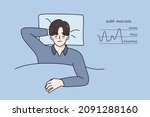 calm young man asleep in bed... | Shutterstock .eps vector #2091288160