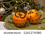 two oranges decorated with... | Shutterstock . vector #1261274380