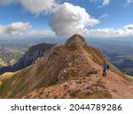 Small photo of MONTE SIBILLA, ITALY - SEPTEMBER 18, 2021: Wonderful view of the summit of Monte Sibilla during sunny day of september, Marche, Italy