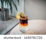 Coffee tonic with sliced orange an espresso with tonic water, refreshing menu in coffee shop