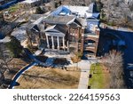 Aerial panoramic view of Duluth City Hall and Town Greene in downtown Duluth GA