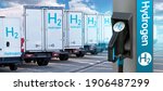 Small photo of Self service hydrogen filling station on a background of trucks