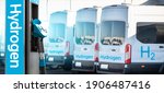 Small photo of Self service hydrogen filling station on a background of buses