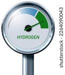 Small photo of Hydrogen gauge with tree colors - gray, blue and green. Arrow points to green. Concept of green hydrogen production.