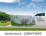 Green Hydrogen factory concept. Hydrogen production from renewable energy sources