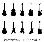 Set of Guitar Silhouettes, Electric Guitars, Acoustic Guitars, Jazz Guitar, Rock Guitar, Musical Instrument - Vector