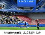 Small photo of Prague, Czechia - October 14, 2023: Players of Ukraine National Team attune to the game before the UEFA EURO 2020 Qualifying game Ukraine v North Makedonia at Epet Arena in Prague, Czechia