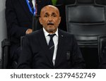 Small photo of Milan, Italy - September 12, 2023: Italian manager Luciano Spalletti seats on a bench during the UEFA EURO 2024 Qualifying game Italy v Ukraine at Stadio San Siro in Milan, Italy