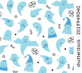 cute blue ghosts on an white... | Shutterstock .eps vector #2019949040