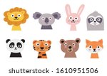 cute animal faces set. hand... | Shutterstock .eps vector #1610951506