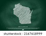 Wisconsin Map - USA, United States of America Map vector template with white outline graphic sketch and old school style  isolated on Green Chalkboard background - Vector illustration eps 10