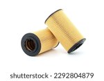 Air, fuel or oil filters isolated on a white background. Car servicing and vehicle filters replacing maintenance