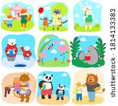 cute baby animals with parents... | Shutterstock .eps vector #1814133383