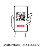 scan qr code with mobile phone. ... | Shutterstock .eps vector #2161161379