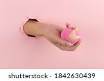 girl hand holds beauty blender... | Shutterstock . vector #1842630439
