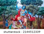 Small photo of India, Vrindavan, Dancing Krishna. Sculpture at Prem Mandir temple is maintained by Jagadguru Kripalu Parishat, an international non-profit, educational, spiritual, charitable trust.