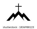 Mountains With Cross Icon Symbol