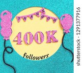 Small photo of Thanks 400000, 400K subscribers with balloons and flags. for social network friends, followers, web user Thank you celebrate of subscriber, followers, likes