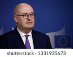 Small photo of Brussels, Belgium. 7th March 2019. Phil HOGAN, EU Commissioner and Tom ARNOLD, Chairman of the Taskforce gives a press conference on the handing of the Rural Africa Taskforce Report and Recommendation