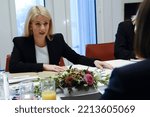 Small photo of Annita Demetriou, Speaker of the House of Representatives of Cyprus meets the Belarusian opposition leader Svetlana Tikhanovskaya in European Parliament in Brussels, Belgium on October 12, 2022.