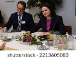 Small photo of Annita Demetriou, Speaker of the House of Representatives of Cyprus meets the Belarusian opposition leader Svetlana Tikhanovskaya in European Parliament in Brussels, Belgium on October 12, 2022.