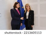 Small photo of Annita Demetriou, Speaker of the House of Representatives of Cyprus meets the Belarusian opposition leader Svetlana Tikhanovskaya in European Parliament in Brussels, Belgium on October 12, 2022.