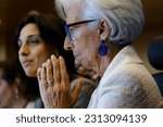 Small photo of Christine Lagarde, President-designate of the European Central Bank (ECB), attends in a European Parliament's Committee on Economic Affairs at the EU Parliament in Brussels, Belgium on June 5, 2023.