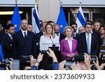 Small photo of Roberta Metsola, Ursula von der Leyen,Charles Michel in Solemn Moment on the European Parliament in Solidarity of the Victims of the Terror Attacks in Israel. Brussels, Belgium on October 11, 2023.