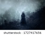 A ghostly blurred woman in a...