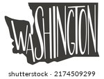 Washington state design map with text. Washington state map for poster, banner, t-shirt, tee. Washington silhouette state. Vector outline Isolated black illustratuon on a white background.