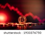 Bitcoin price crash in front of a red abstract virtual background