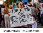 Small photo of Hallandale, Florida, USA. February 24th 2022. Miami: Ukraine War Protest. Protest against Russian invasion of Ukraine. Some Ukraine Anti War sings and banners.