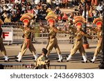 Small photo of Wagah Border, Amritsar, Punjab, India, 02 February 2024 - Flag ceremony by Border Security Force BSF guards at India-Pakistan border near Attari Amritsar, Punjab, India held every day evening time