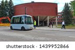 Small photo of Espoo, Finland -07-02-2019: GACHA – Self-driving shuttle bus for all weather conditions. Offering smart, safe and sustainable on-demand transportation all year around. Max speed: 40 km/h autonomous.