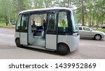 Small photo of GACHA, Self-driving shuttle bus for all weather conditions. Offering smart, safe and sustainable on-demand transportation all year around. Max speed: 40 kmh autonomous. Espoo, Finland -07-02-2019