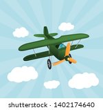 Green Cartoon Plane Flying Over ...