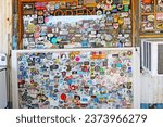 Small photo of Arizona, USA, September 5, 2018: Lots of decals and decals at the old gas station on Route 66