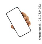 Small photo of Smartphone mockup on transparent background, PNG file Format. Hand holding mobile phone with transparent screen. for advertising online.