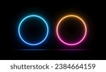 Small photo of glowing circle, Set of glowing frame designs in blue, pink, yellow, abstract mandala bright colored circle background. Collection of glowing neon lights on a dark background, futuristic style.