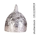 Small photo of Tin foil hat isolated on white background