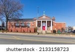 Small photo of GASTONIA, NC, USA-3 MARCH 2022: St.Marks Episcopal Church, facade, side entrance view from street.