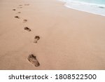 Human Footprint On Sand Summer...