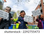 Small photo of WESTMINSTER, LONDON - 22 April 2023: Extinction Rebellion mocking Prime Minister and politicians at a Biodiversity March protest